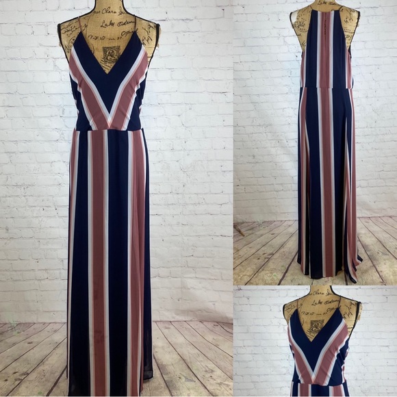 Express Navy Blue/Rose Striped Flowy Maxi - Picture 1 of 1